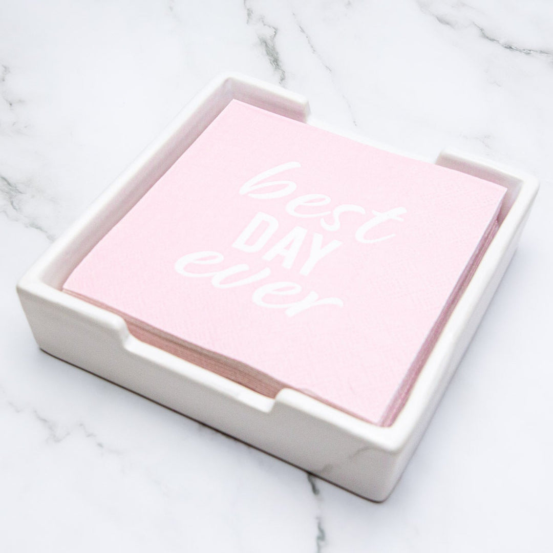 Classic Cocktail Napkin Holder   White   5x5
