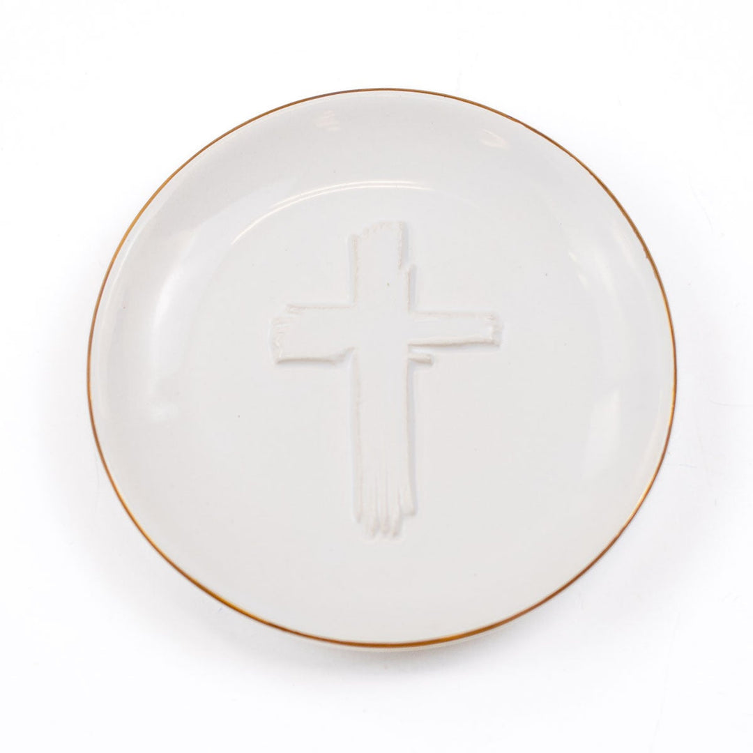 Cross Embossed Trinket Dish   White   4x4
