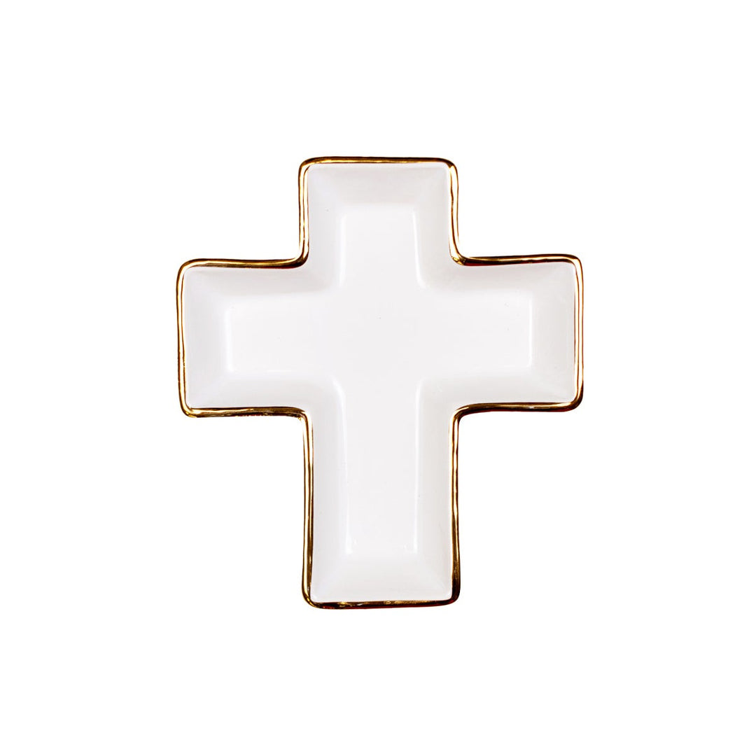 Cross Shaped Trinket Dish   White/Gold   5x5
