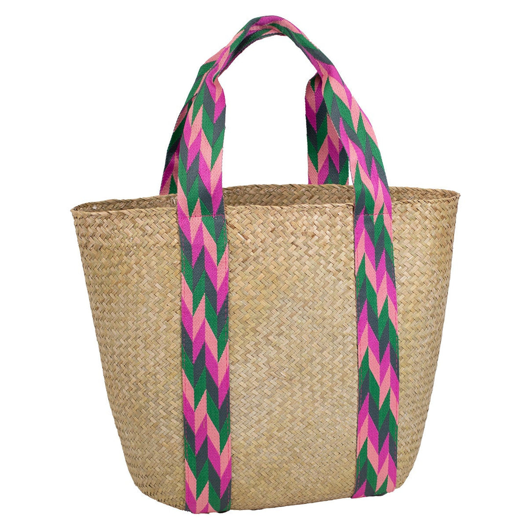 Exuma Straw Tote   Natural/Pink/Green/Gray    17x12.5x6
