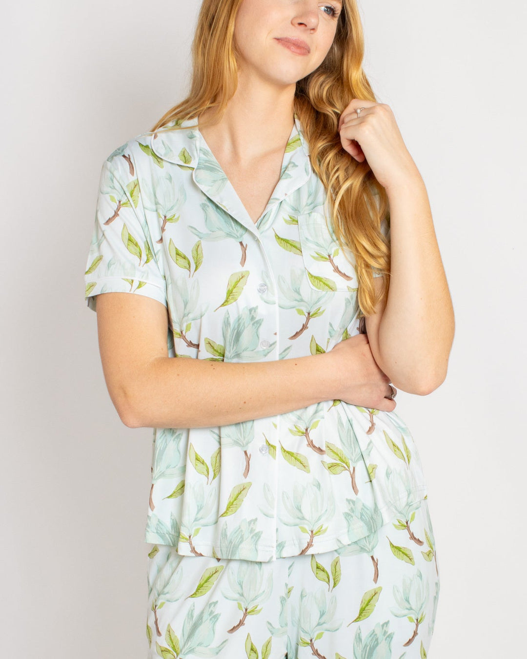 Audrey Short Sleeve Button Up Sleep Shirt   Aqua/Multi   XSmall
