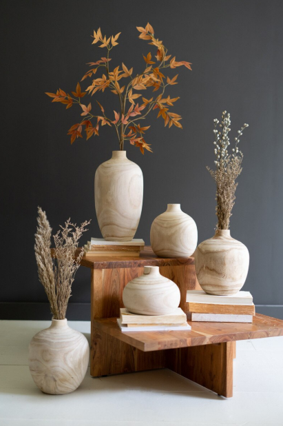 Set Of Five Turned Wood Bulb Vases - 1 of each