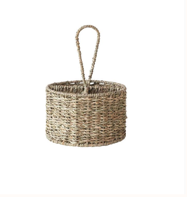 Round Seagrass & Metal Caddy