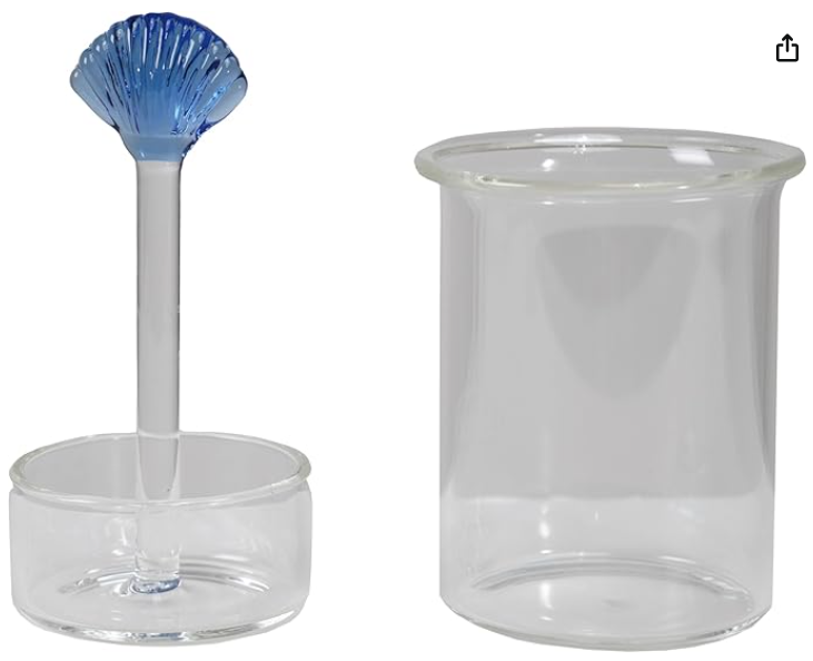 Glass with Shell Toothpick or Cotton Swab Holder