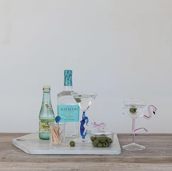 Glass with Shell Toothpick or Cotton Swab Holder